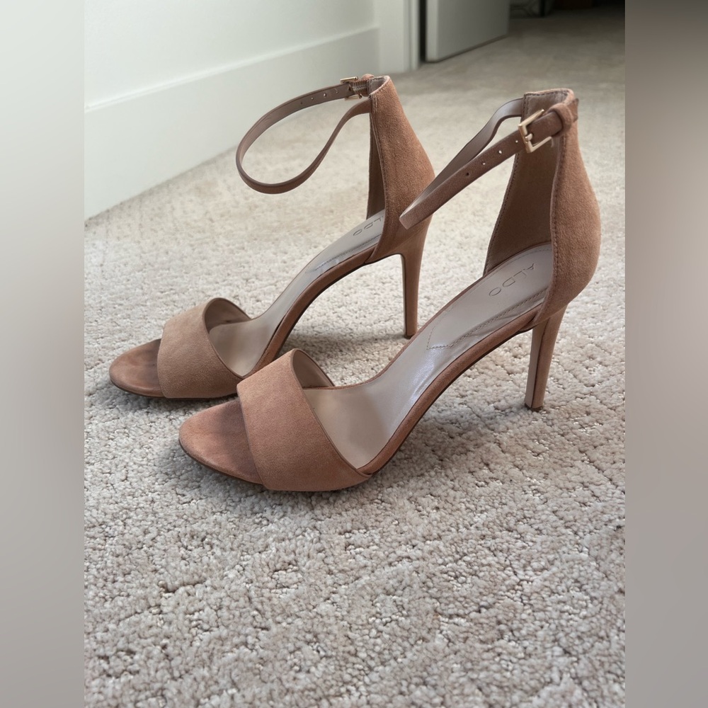 Aldo Women's Tan Suede Ankle Strap Heels